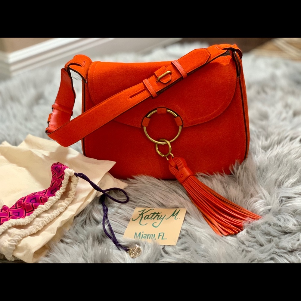 Tory Burch Tassel Suede Shoulder Saddle Bag